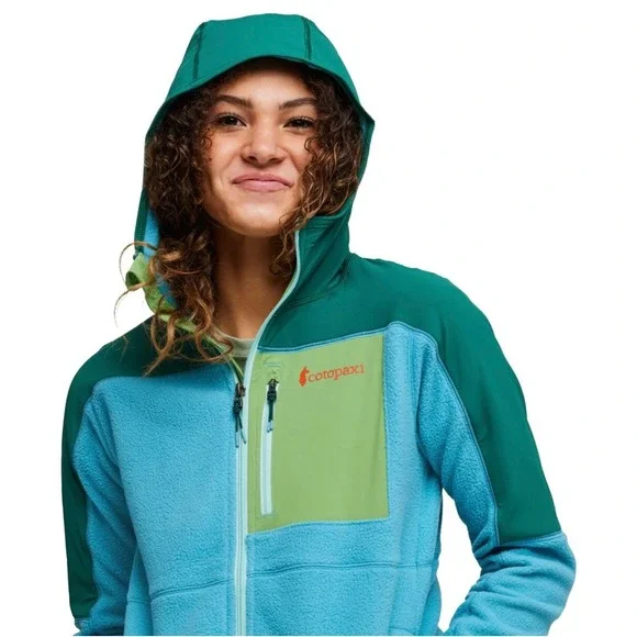 Cotopaxi Abrazo Hooded Full-Zip Fleece Jacket Greenery & Poolside Size Large‎ - Picture 2 of 15